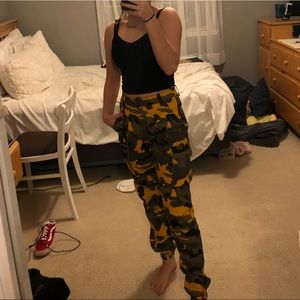 Fashion Nova Green/Yellow Camo Pants